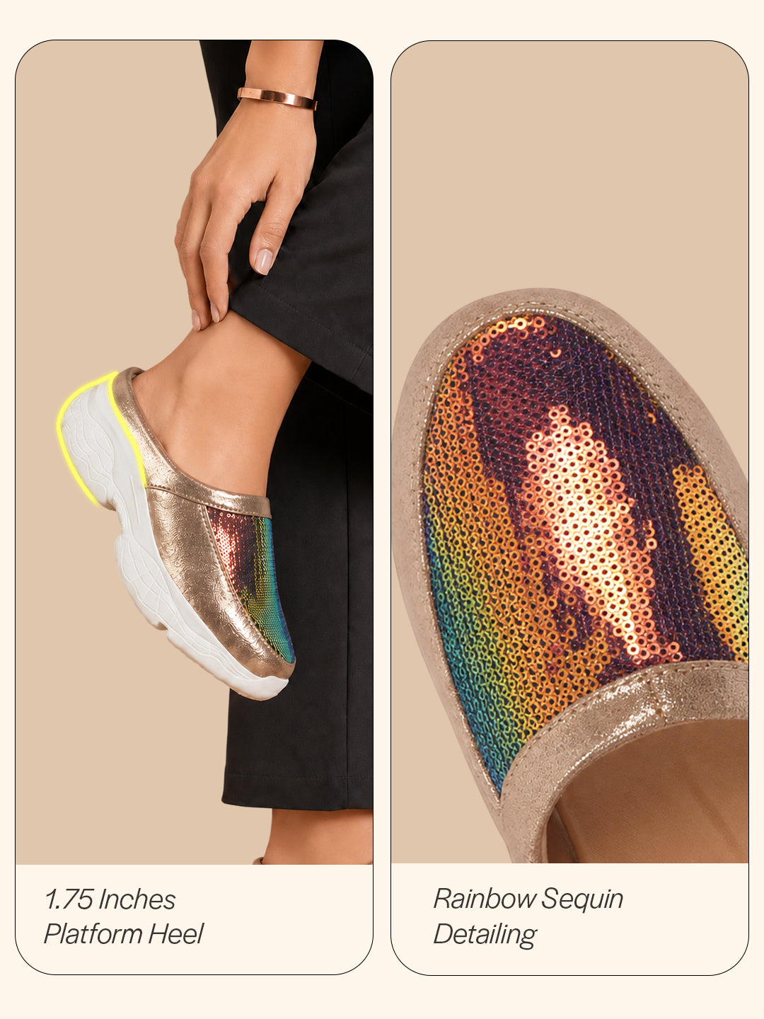 Women Golden Back Open Embellished Slip On Mules for Evening|Party Outfit|Ultra Soft Shoes with Anti Skid Sole