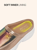 Women Golden Back Open Embellished Slip On Mules for Evening|Party Outfit|Ultra Soft Shoes with Anti Skid Sole