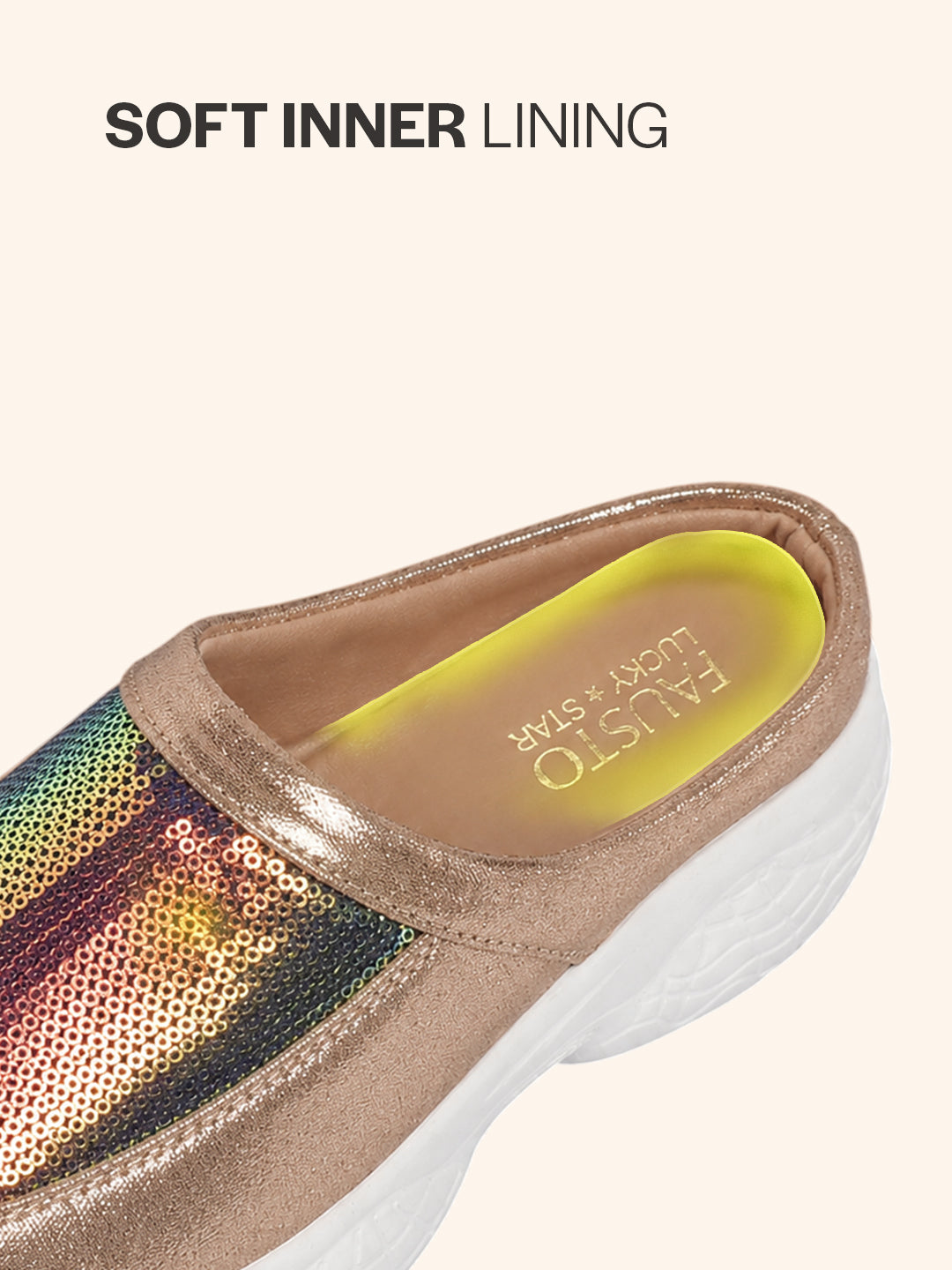 Women Golden Back Open Embellished Slip On Mules for Evening|Party Outfit|Ultra Soft Shoes with Anti Skid Sole