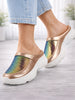 Women Golden Back Open Embellished Slip On Mules