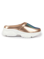 Women Golden Back Open Embellished Slip On Mules