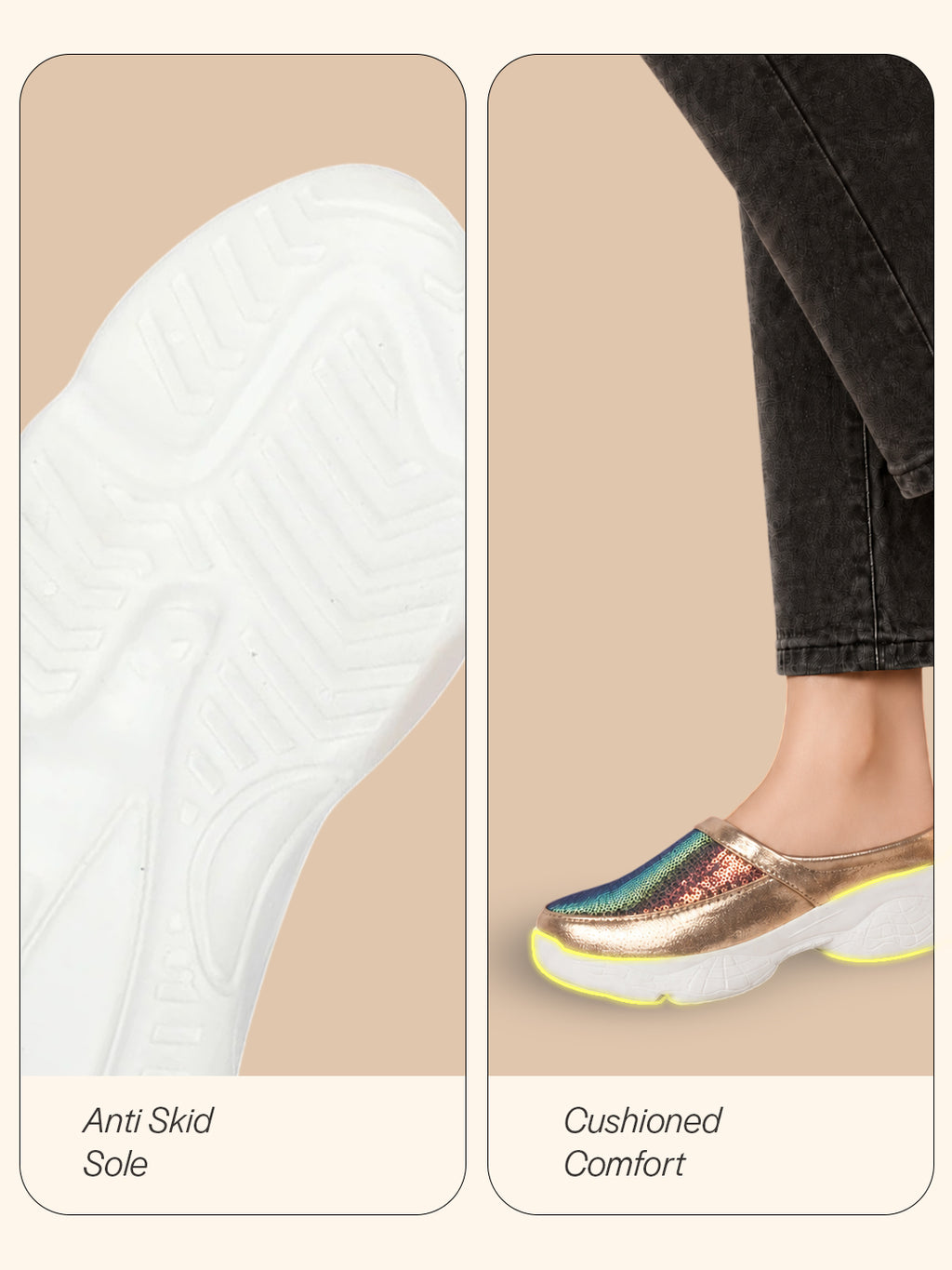 Women Golden Back Open Embellished Slip On Mules for Evening|Party Outfit|Ultra Soft Shoes with Anti Skid Sole