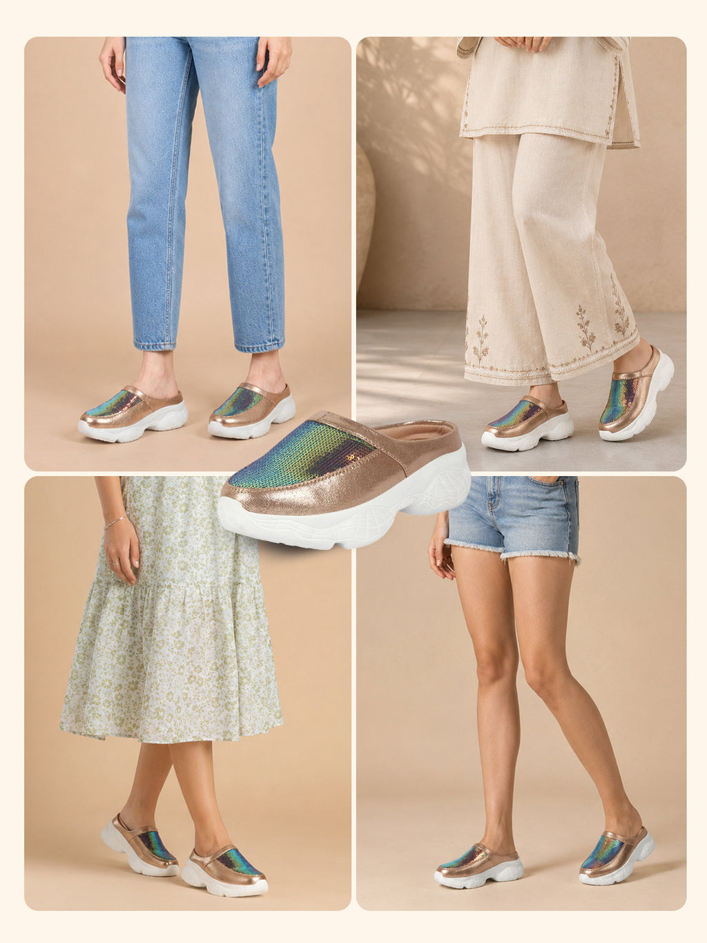 Women Golden Back Open Embellished Slip On Mules for Evening|Party Outfit|Ultra Soft Shoes with Anti Skid Sole