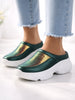 Women Green Back Open Embellished Slip On Mules