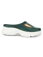women green back open embellished slip on mules