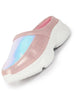 Women Pink Back Open Embellished Slip On Mules