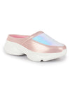 Women Pink Back Open Embellished Slip On Mules