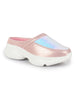Women Pink Back Open Embellished Slip On Mules