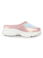 Women Pink Back Open Embellished Slip On Mules