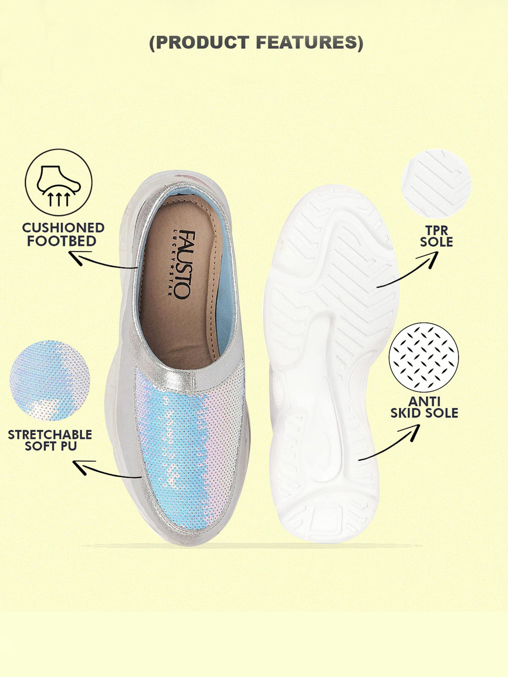 Women Silver Back Open Embellished Slip On Mules for Evening|Party Outfit|Ultra Soft Shoes with Anti Skid Sole