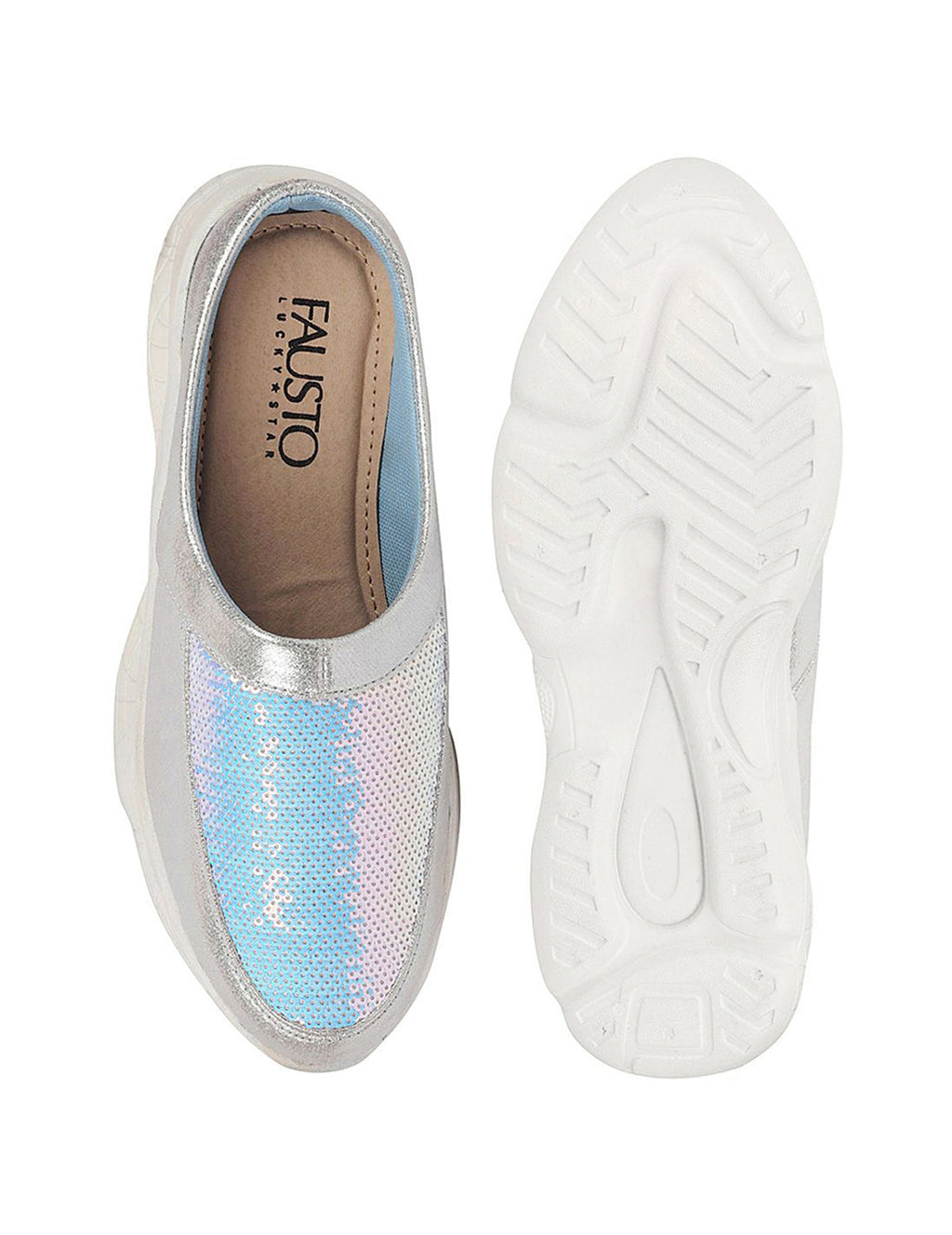 Women Silver Back Open Embellished Slip On Mules for Evening|Party Outfit|Ultra Soft Shoes with Anti Skid Sole