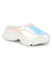 Women White Back Open Embellished Slip On Mules for Evening|Party Outfit|Ultra Soft Shoes with Anti Skid Sole