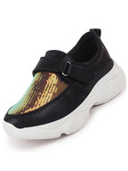 Shop Women Black Stylish Hook & Loop Sneakers Online.
