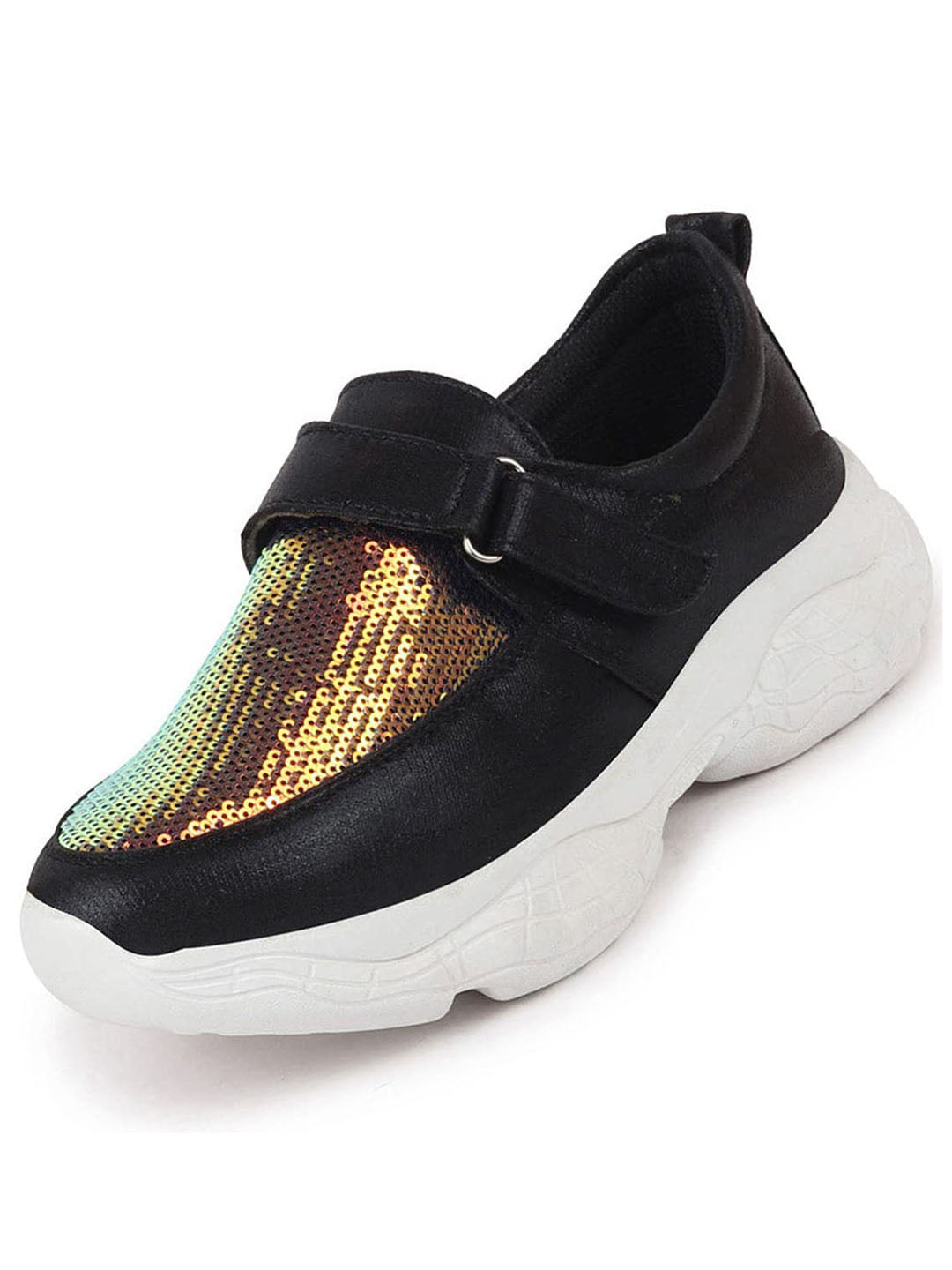 Shop Women Black Stylish Hook & Loop Sneakers Online.