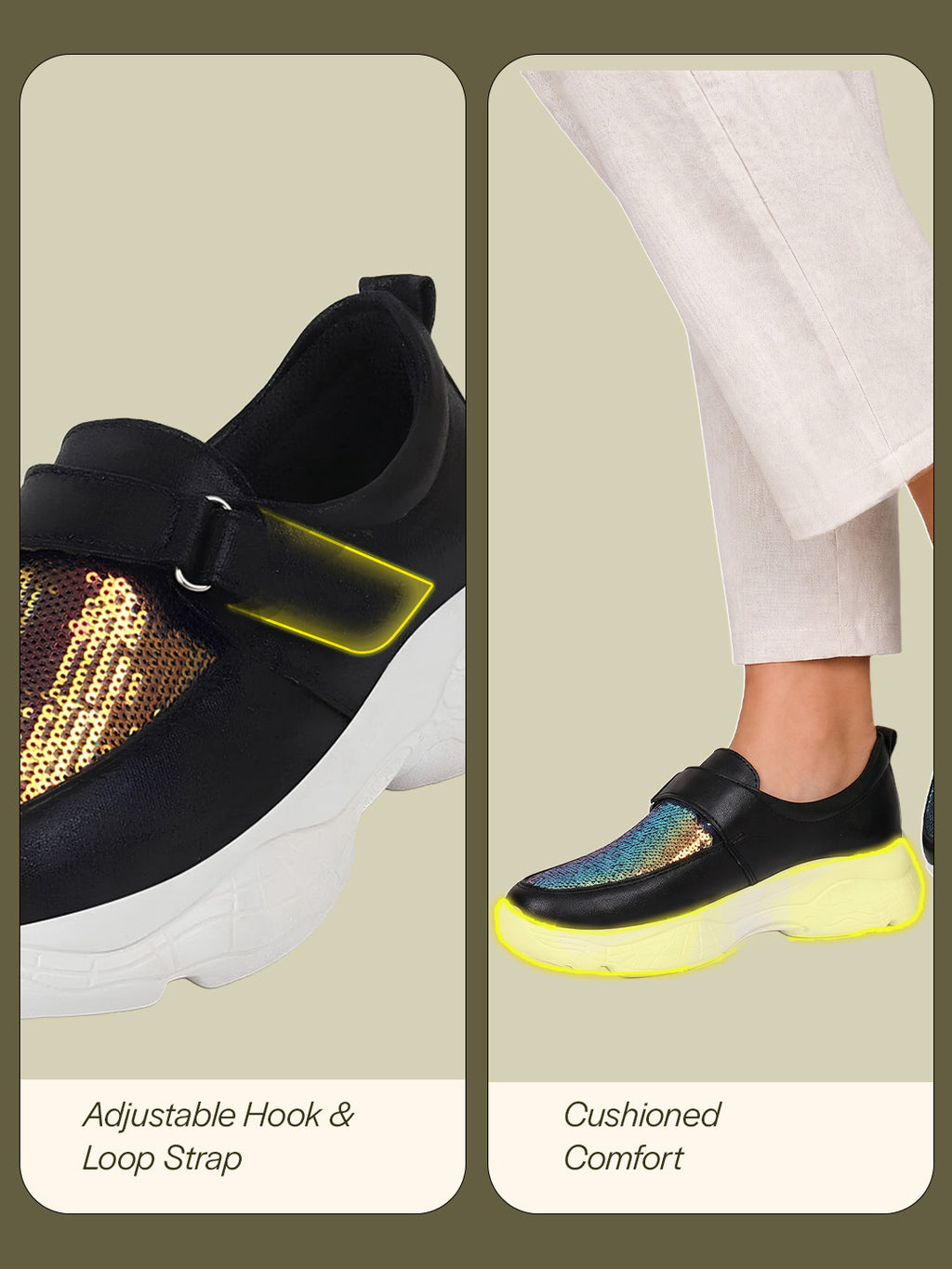 Shop Women Black Stylish Hook & Loop Sneakers Online.