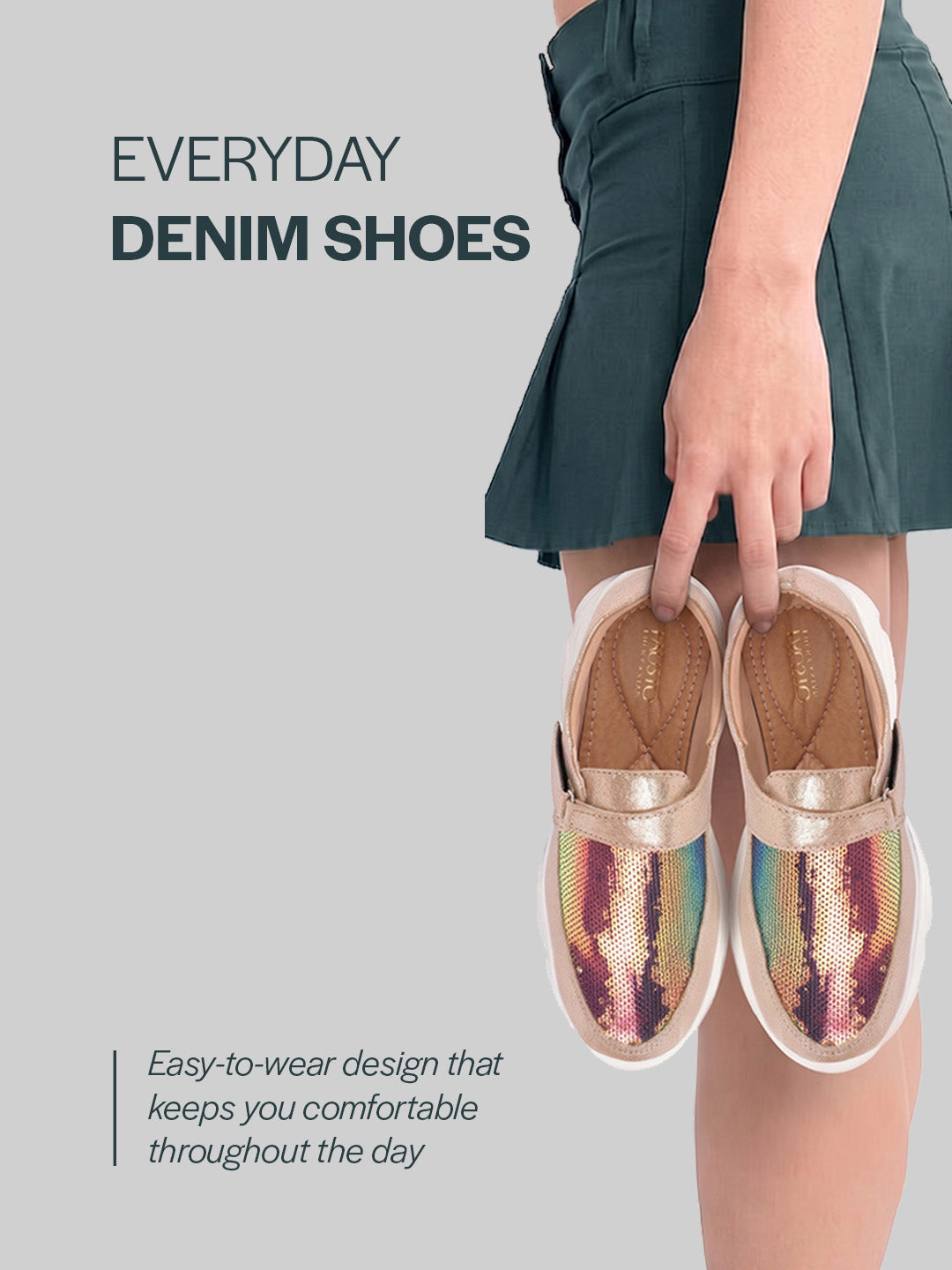 Women Golden Stylish Hook & Loop Sneakers