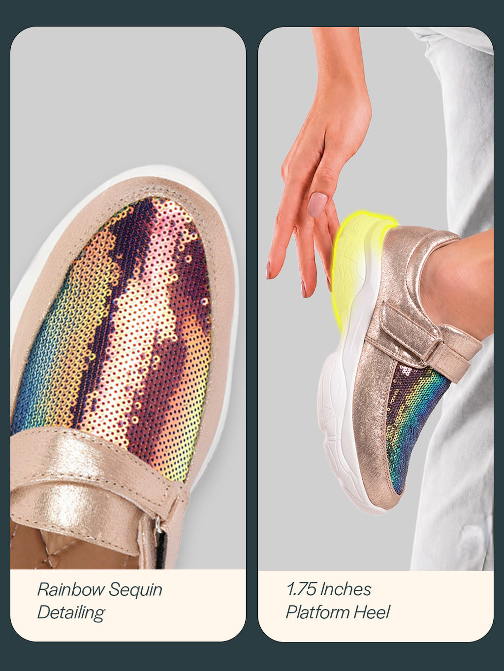 Women Golden Stylish Hook & Loop Sneakers