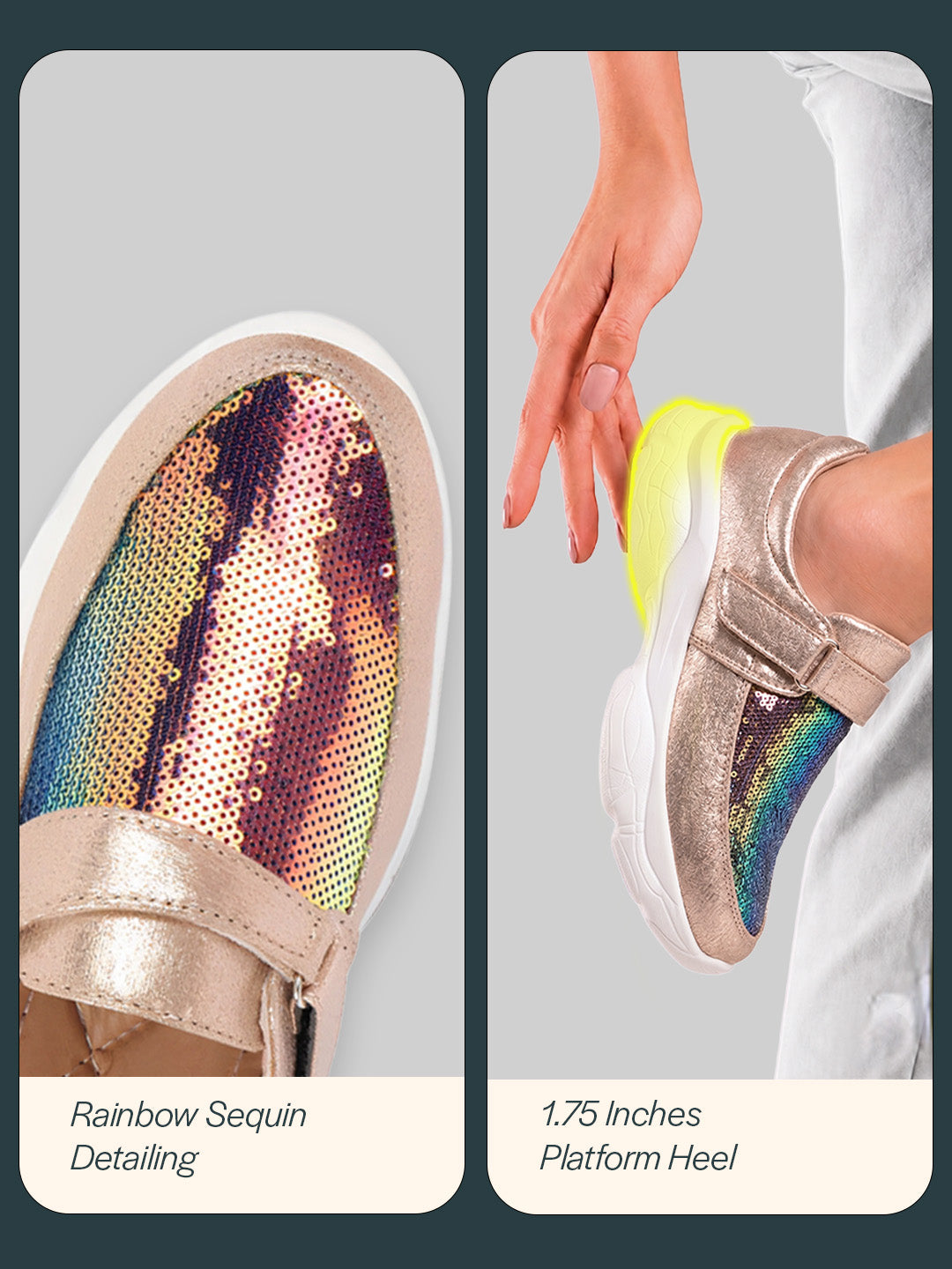 Women Golden Stylish Hook & Loop Sneakers