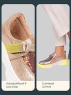 Women Golden Stylish Hook & Loop Sneakers