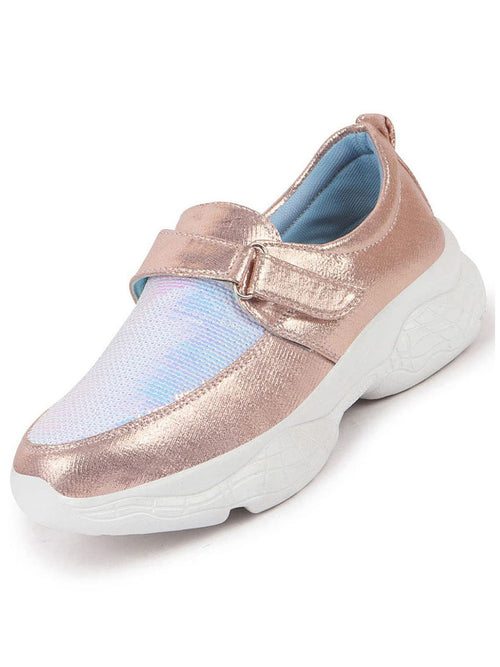 Shop Women Pink Stylish Hook & Loop Sneakers Online.
