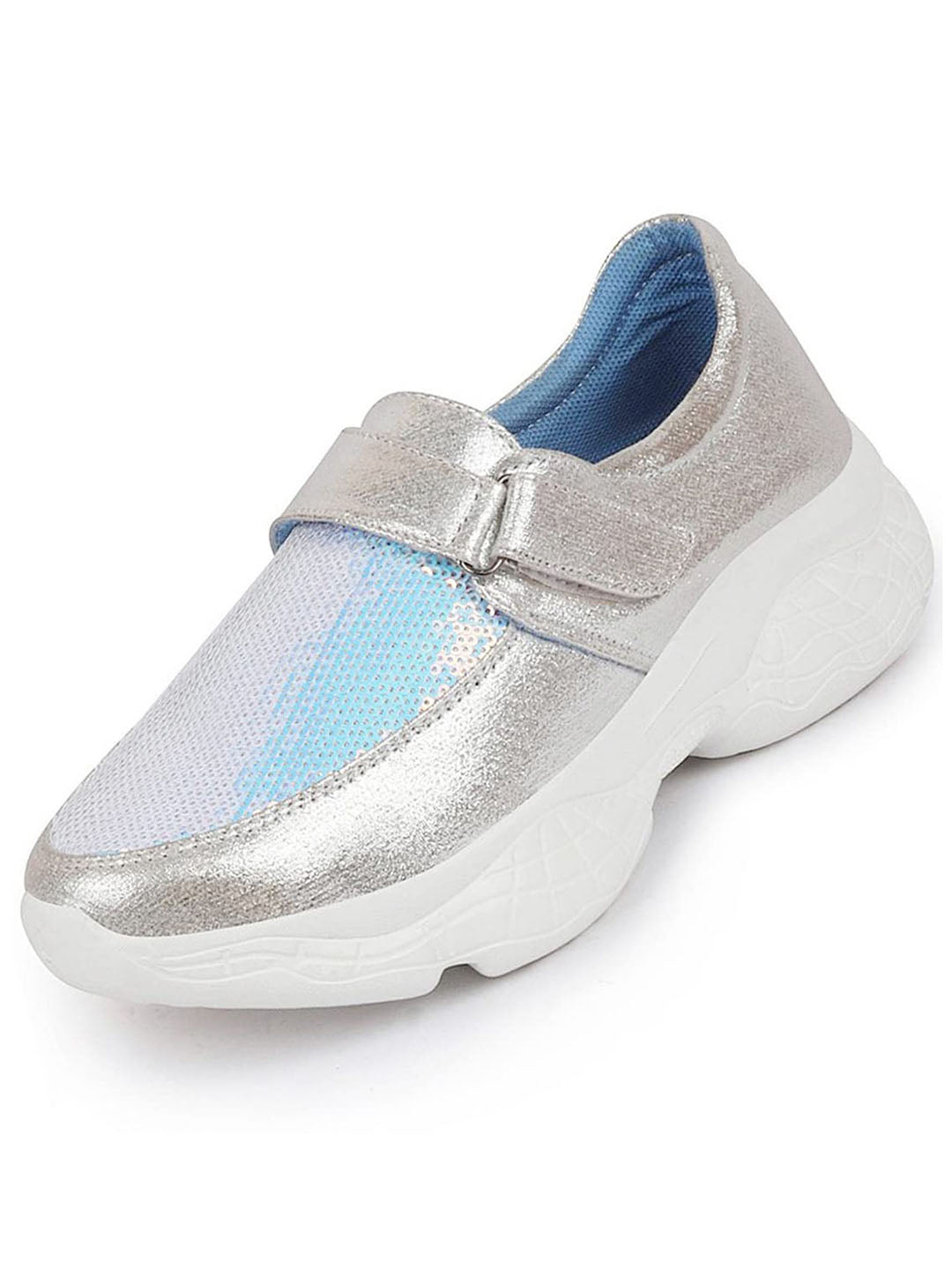Shop Women Silver Stylish Hook & Loop Sneakers Online.