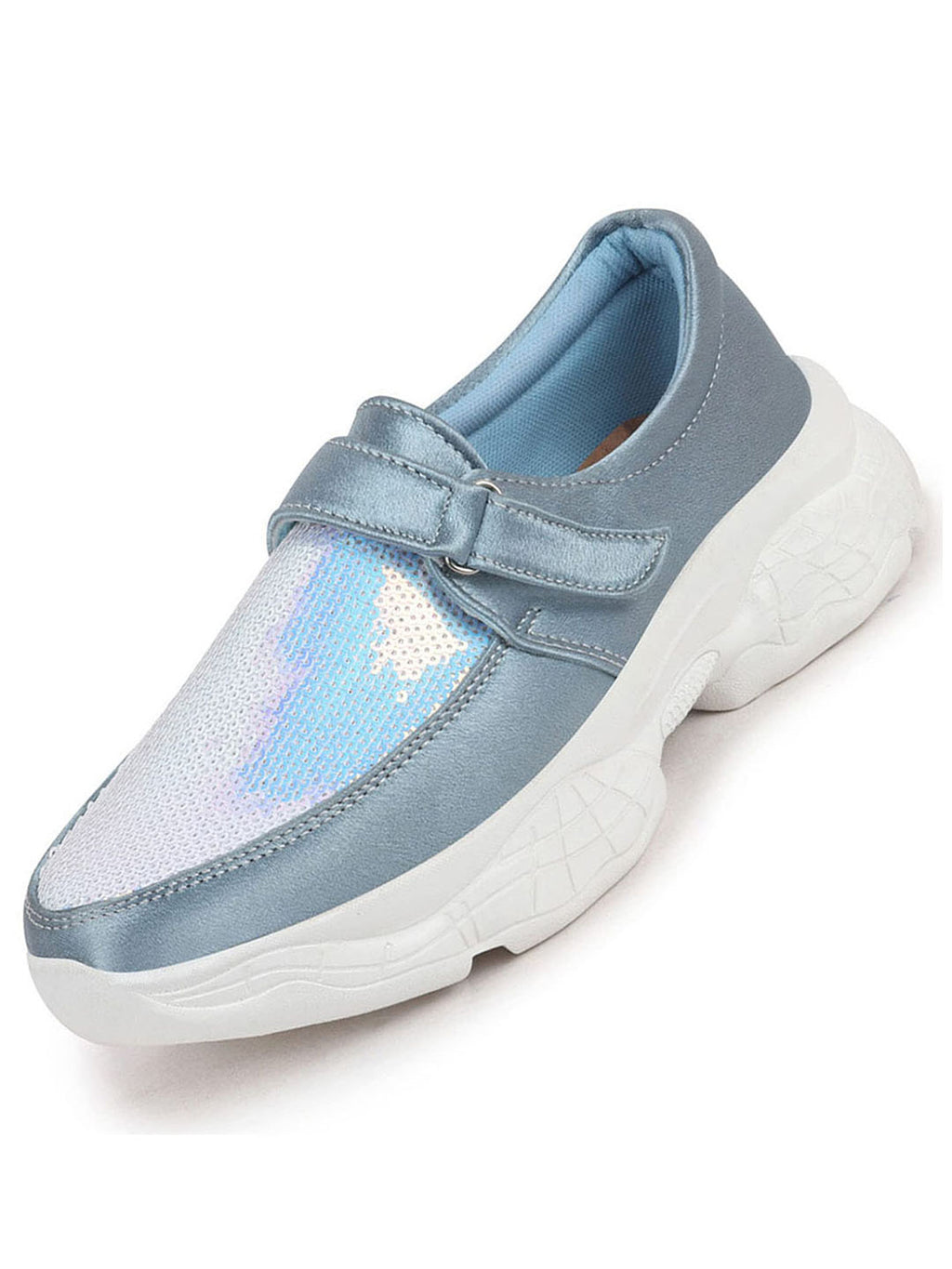 Shop Women Sky Blue Stylish Slip On Sneakers Online.