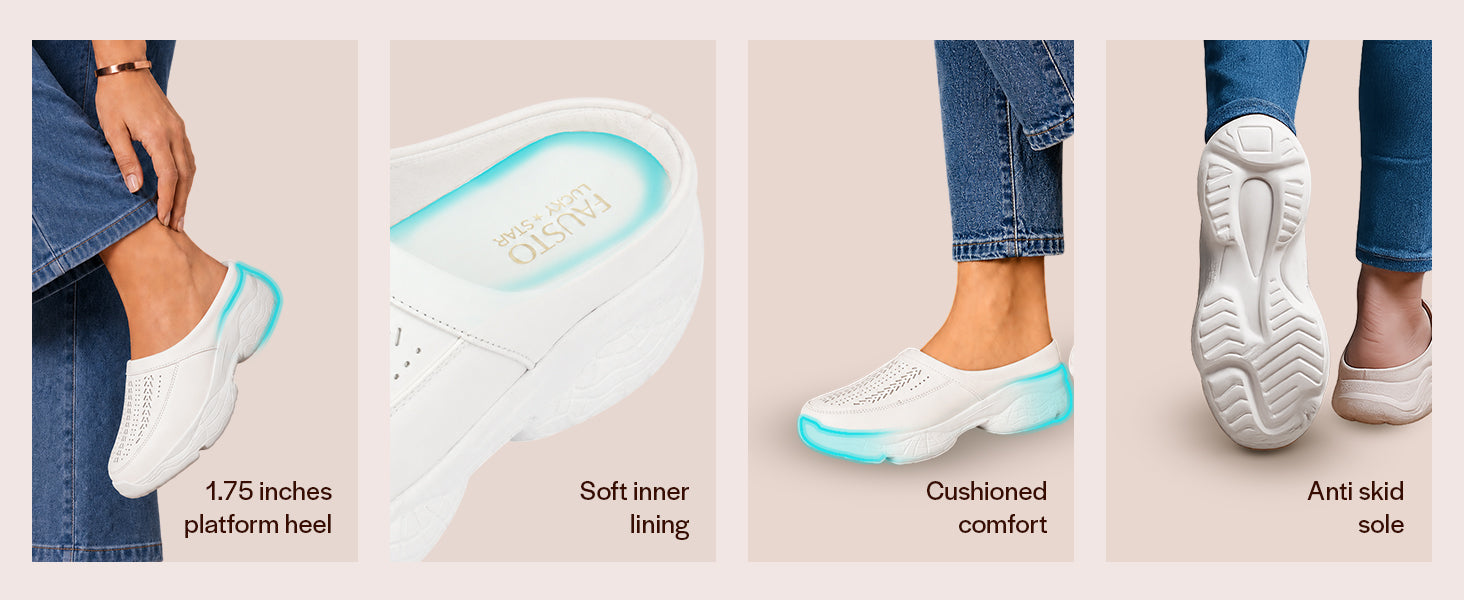 Women Pink Laser Cut Design Stitched Back Open Slip On Mules Shoes