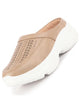 Women Beige Laser Cut Design Stitched Back Open Slip On Mules Shoes