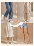 Women Beige Laser Cut Design Stitched Back Open Slip On Mules Shoes