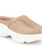 Women Beige Laser Cut Design Stitched Back Open Slip On Mules Shoes