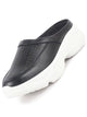 Women Black Laser Cut Design Stitched Back Open Slip On Mules Shoes