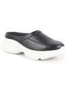Women Black Laser Cut Design Stitched Back Open Slip On Mules Shoes