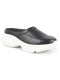 Women Black Laser Cut Design Stitched Back Open Slip On Mules Shoes