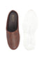 Women Brown Laser Cut Design Stitched Back Open Slip On Mules Shoes
