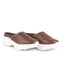 Women Brown Laser Cut Design Stitched Back Open Slip On Mules Shoes
