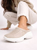 Women Cream Laser Cut Design Stitched Back Open Slip On Mules Shoes