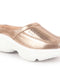 Women Golden Laser Cut Design Stitched Back Open Slip On Mules Shoes