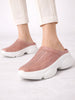 Women Peach Laser Cut Design Stitched Back Open Slip On Mules Shoes