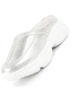 Women Silver Laser Cut Design Stitched Back Open Slip On Mules Shoes