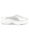 Women Silver Laser Cut Design Stitched Back Open Slip On Mules Shoes