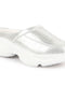 Women Silver Laser Cut Design Stitched Back Open Slip On Mules Shoes