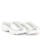 Women Silver Laser Cut Design Stitched Back Open Slip On Mules Shoes