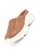 Women Tan Laser Cut Design Stitched Back Open Slip On Mules Shoes