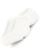 Shop Women White Laser Cut Design Stitched Back Open Slip On Mules Shoes Online.
