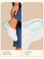 Women White Laser Cut Design Stitched Back Open Slip On Mules Shoes