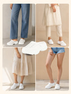Women White Laser Cut Design Stitched Back Open Slip On Mules Shoes