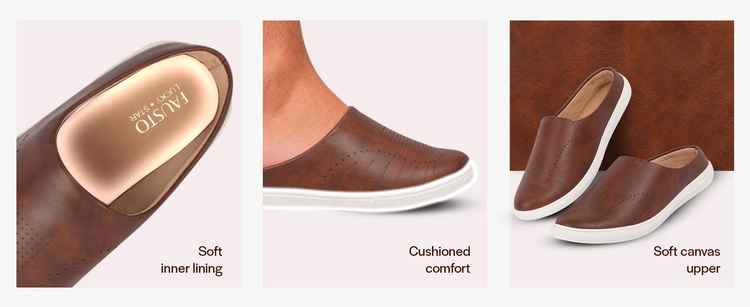 Men Brown Back Open Stylish Design Slip On Shoes