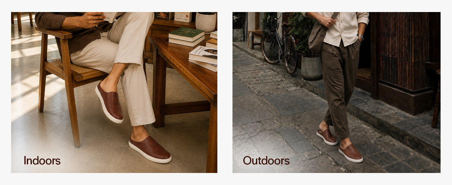 Men Brown Back Open Stylish Design Slip On Shoes