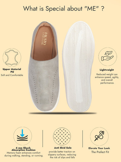 Shop Men Grey Back Open Stylish Design Slip On Shoes Online.