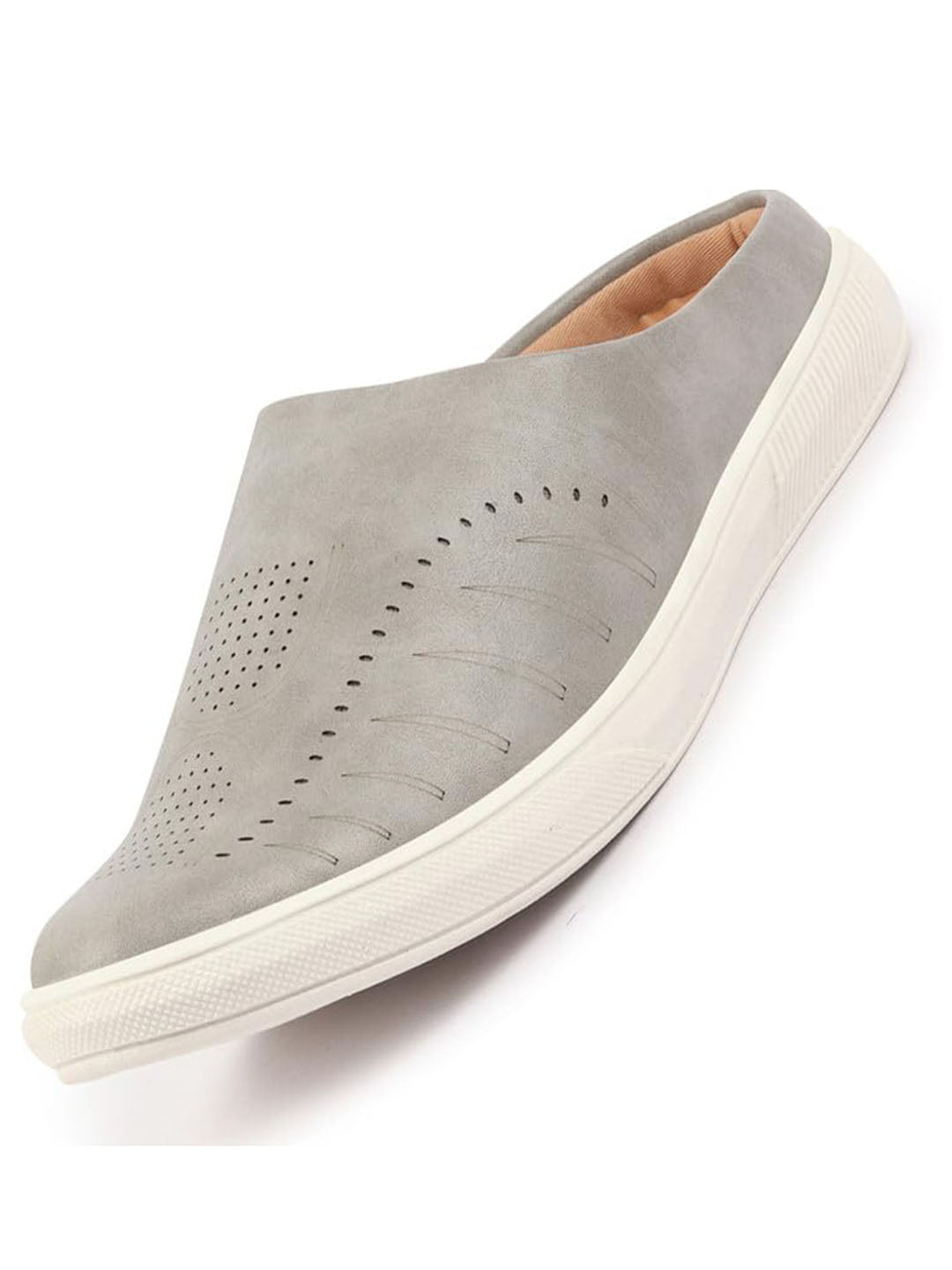 Men Grey Back Open Stylish Design Slip On Shoes
